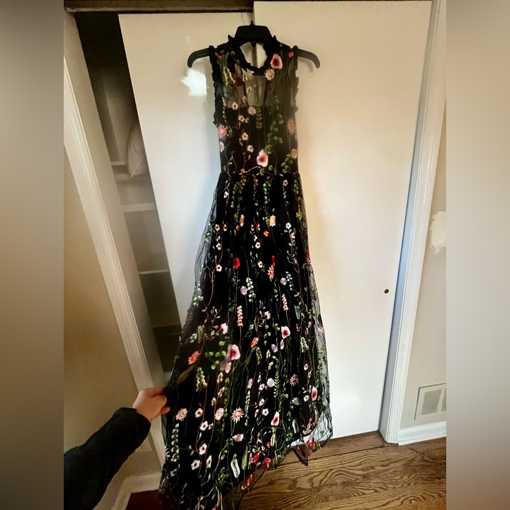 City Studio Black Maxi Dress with Multicolor Floral Embroidery